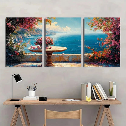 3pcs Floral Garden Vibrant Pink & Blue Flowers Metal Print Ready to Hang Art