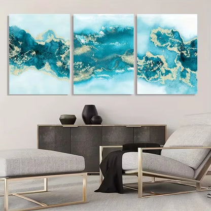 3pcs Aquamarine Blue Green Decor Wall Art Set Canvas Framed 50x70cm - High Quality Print 100% Australian Made Wall Canvas Ready to Hang