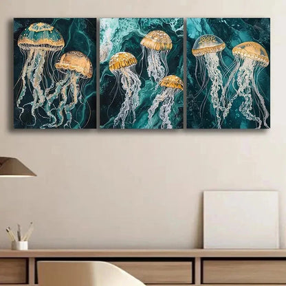 3pcs Jellyfish Design Dark Color Perfect Wall Art Set Canvas Framed 60x90cm - High Quality Print 100% Australian Made Wall Canvas Ready to Hang