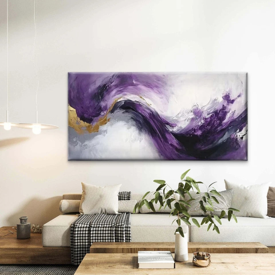 Abstract Purple Hues Golden Wall Art Canvas Office Home Room Framed 120x60cm