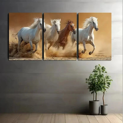 3pcs Beach Racing Scene Galloping Horses Metal Print Ready to Hang Art