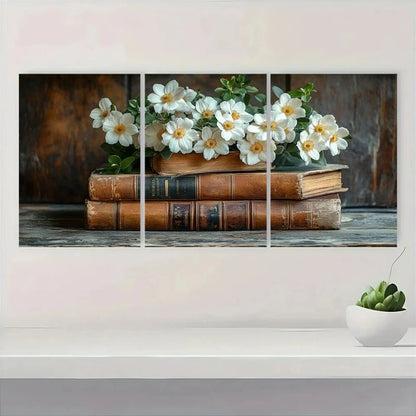 3pcs Farmhouse Flower Vintage Books Metal Print Ready to Hang Art