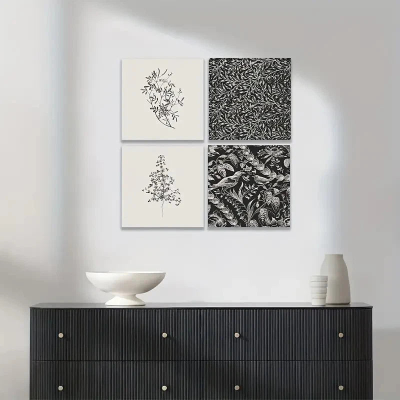 4pcs Farmhouse Botanicals, Vintage Wall Art Canvas Framed