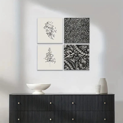 4pcs Farmhouse Botanicals, Vintage Wall Art Canvas Framed