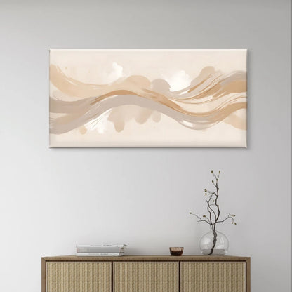 Neutral Beige Brush Stroke Waves Wall Art Canvas Office Home Framed 120x60cm