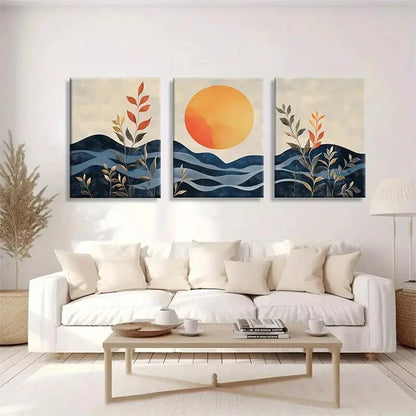 3pcs Sun & Plant Silhouettes Modern Metal Print Ready to Hang Art