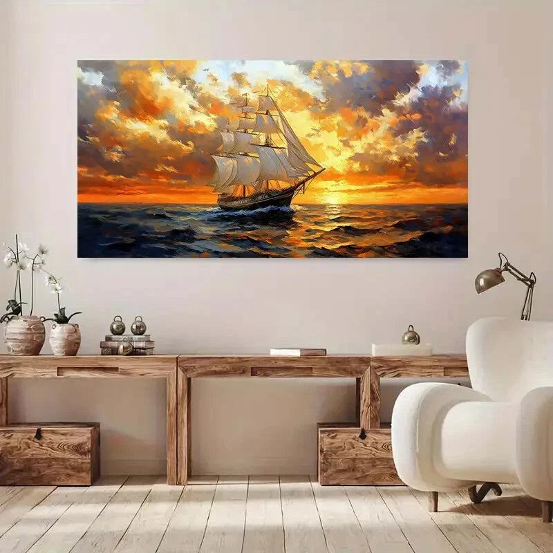 Sailboats On Sunset Sea  Wall Art wall canvas office home room framed 120x60cm