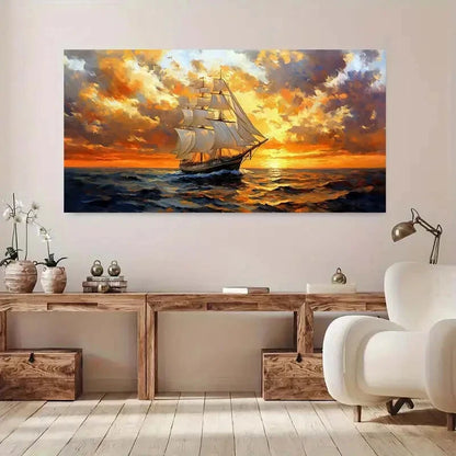 Sailboats On Sunset Sea  Wall Art wall canvas office home room framed 120x60cm