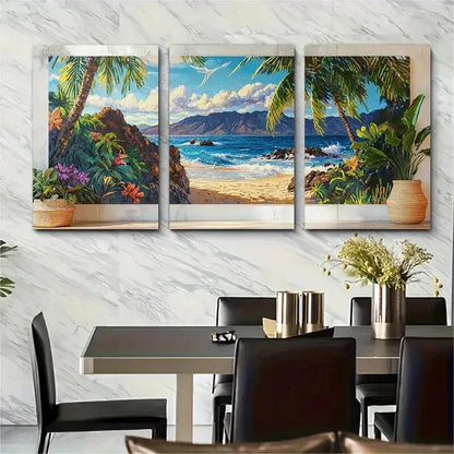 3pcs Hawaii Beach Tropical Metal Print Ready to Hang Art