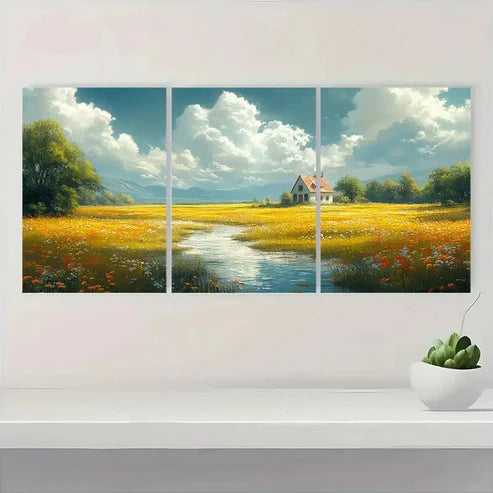 3pcs Antique Country Painting with Serene TU Wall Art Set Canvas Unframed - High Quality Print 100% Australian Made Wall Canvas