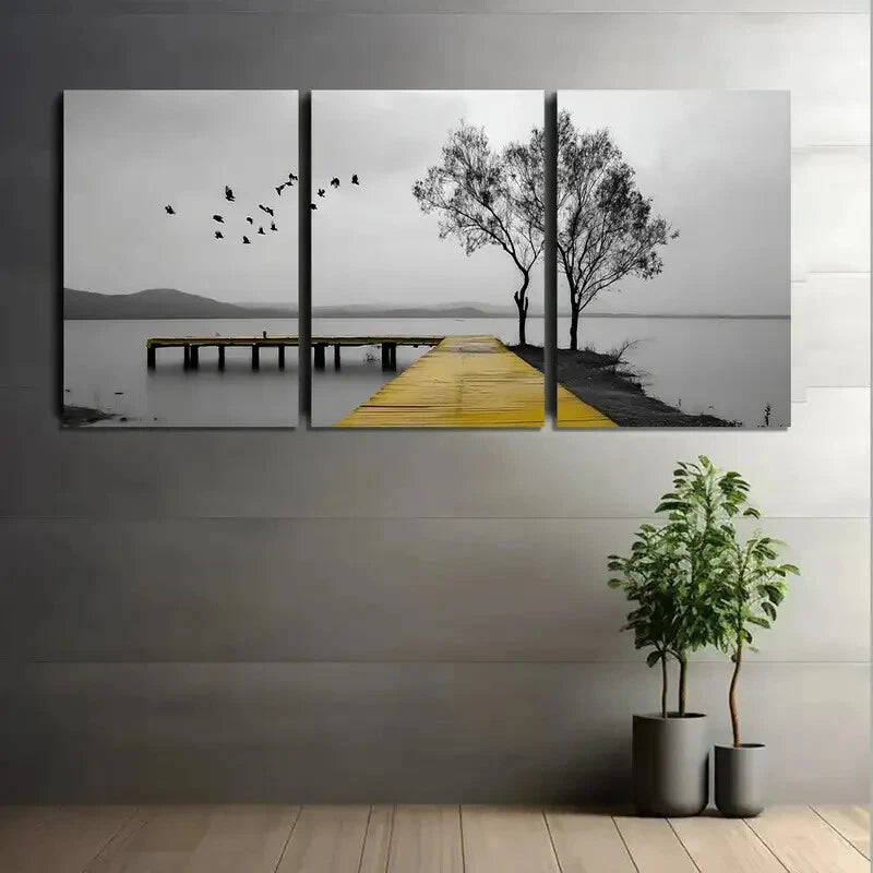3pcs Ocean View Black and White Tree Metal Print Ready to Hang Art