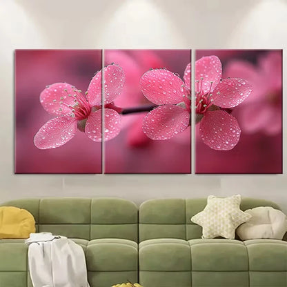 3pcs Delicate Pink Floral Macro Metal Print Ready to Hang Art