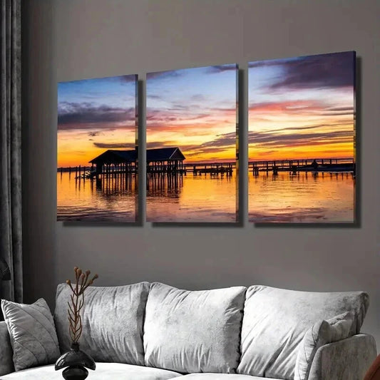 3pcs Classic Romantic Seascape Sunset Deco Wall Art Set Canvas Framed 40x60cm - High Quality Print 100% Australian Made Wall Canvas Ready to Hang