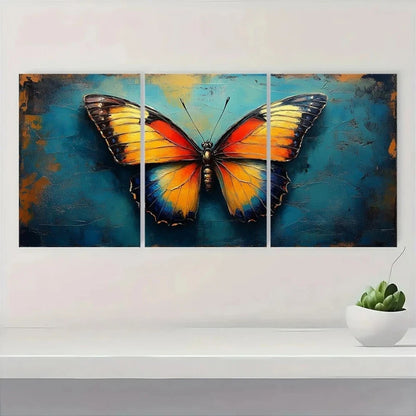 3pcs Vibrant Butterfly Modern Abstract Design Wall Art Set Canvas Framed 60x90cm - High Quality Print 100% Australian Made Wall Canvas Ready to Hang
