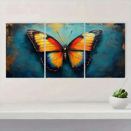 3pcs Vibrant Butterfly Modern Abstract Design Wall Art Set Canvas Framed 60x90cm - High Quality Print 100% Australian Made Wall Canvas Ready to Hang