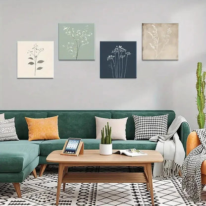 4pcs Leaf Illustrations Wall Art Canvas Framed