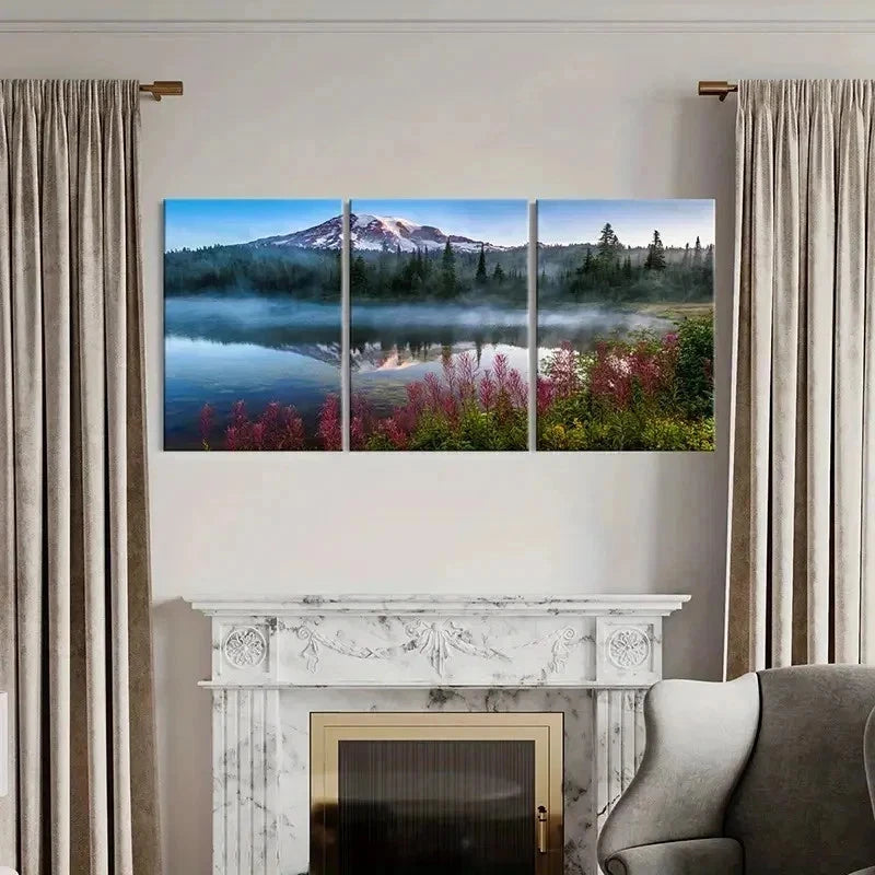 3pcs Mountains Forest & Lake Reflections Wall Art Set Canvas Framed 40x60cm - High Quality Print 100% Australian Made Wall Canvas Ready to Hang