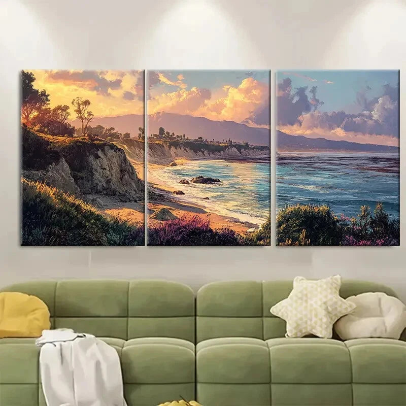 3pcs Carpinteria Bluffs California Scenic Metal Print Ready to Hang Art