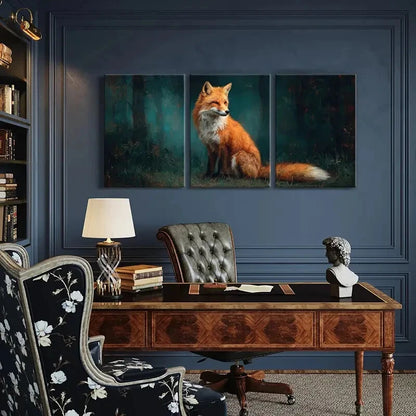 3pcs Forest Scene Wildlife Art Vibrant Orange Fur Metal Print Ready to Hang Art