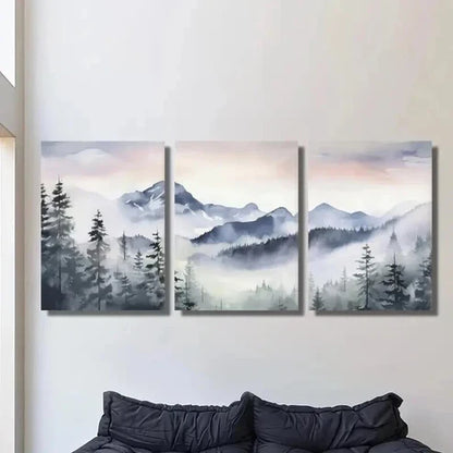 3pcs Blue Snow Mountain Valley Forest Wall Art Set Canvas Unframed - High Quality Print 100% Australian Made Wall Canvas