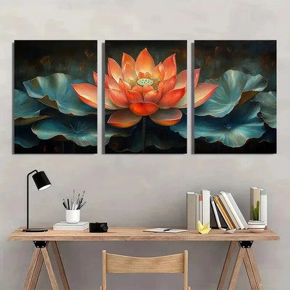 3pcs Pink Lotus Flower with Leaves Design Wall Art Set Canvas Framed 40x60cm - High Quality Print 100% Australian Made Wall Canvas Ready to Hang