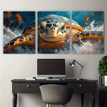 3pcs Vibrant Turtle & Ocean Wave Design Perfect  Wall Art Set Canvas Framed 40x60cm - High Quality Print 100% Australian Made Wall Canvas Ready to Hang