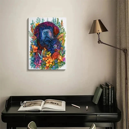 Cute Tibetan Mastiff Dog with Vibrant Floral  40x60cm Metal Print Ready to Hang