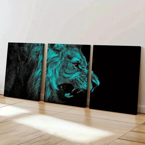 3pcs Fantasy Animal Art Lion Roaring Wall Art Set Canvas Unframed - High Quality Print 100% Australian Made Wall Canvas