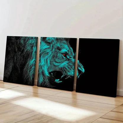 3pcs Fantasy Animal Art Lion Roaring Wall Art Set Canvas Unframed - High Quality Print 100% Australian Made Wall Canvas