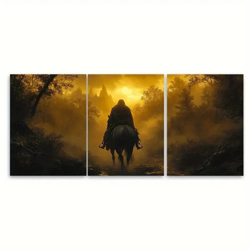 3pcs Mysterious Warrior on Horseback V Wall Art Set Canvas Framed 40x60cm - High Quality Print 100% Australian Made Wall Canvas Ready to Hang