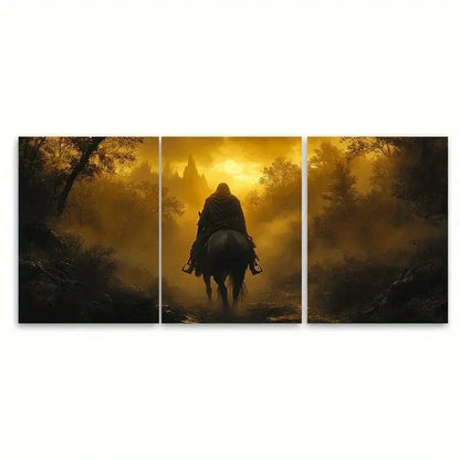 3pcs Mysterious Warrior on Horseback V Wall Art Set Canvas Framed 40x60cm - High Quality Print 100% Australian Made Wall Canvas Ready to Hang