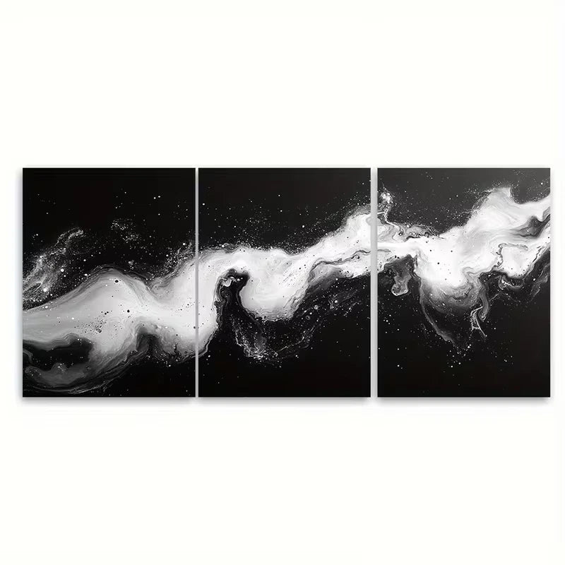 3pcs Black and White Abstract Marbling Metal Print Ready to Hang Art