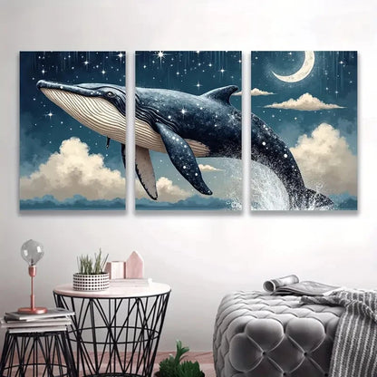 3pcs Majestic Whale Head with Starry Night Sky Wall Art Set Canvas Framed 60x90cm - High Quality Print 100% Australian Made Wall Canvas Ready to Hang