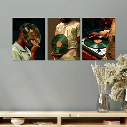3pcs Black Man DJ Vinyl Record Metal Print Ready to Hang Art