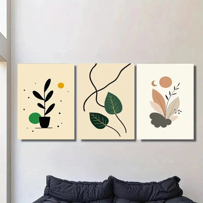 3pcs Modern Abstract Botanical Minimalist Leaf Metal Print Ready to Hang Art