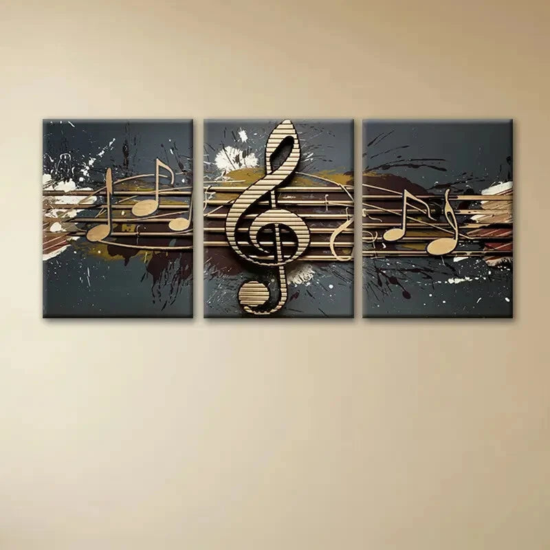 3pcs Abstract Musical Notes Golden Themed Metal Print Ready to Hang Art