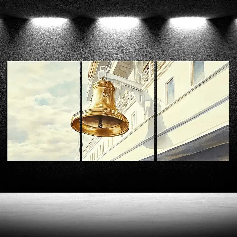 3pcs A Corner of The Ship Big Bell Metal Print Ready to Hang Art