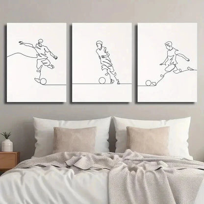 3pcs Soccer Player Minimalist Line Decor Wall Art Set Canvas Framed 60x90cm - High Quality Print 100% Australian Made Wall Canvas Ready to Hang