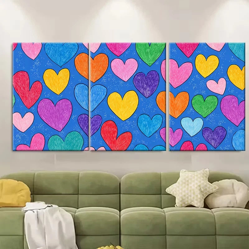 3pcs Cute Retro Heart Print Metal Print Ready to Hang Art