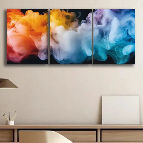 3pcs Colorful Smoke on a Black Background Wall Art Set Canvas Unframed - High Quality Print 100% Australian Made Wall Canvas