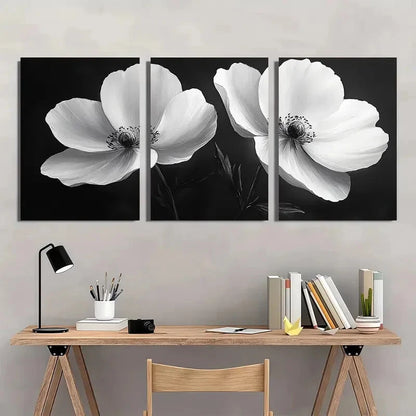 3pcs Elegant Black and White Floral Metal Print Ready to Hang Art