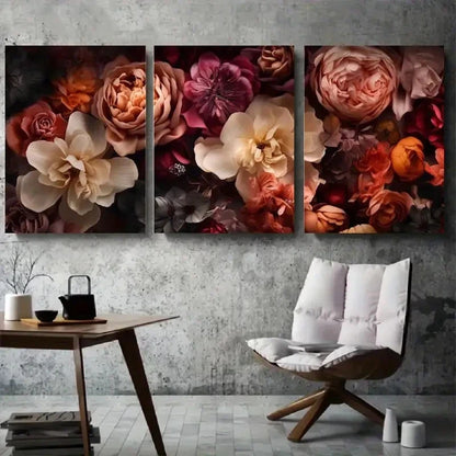 3pcs Dark Romantic Burgundy Peony Wall Art Set Canvas Framed 40x60cm - High Quality Print 100% Australian Made Wall Canvas Ready to Hang