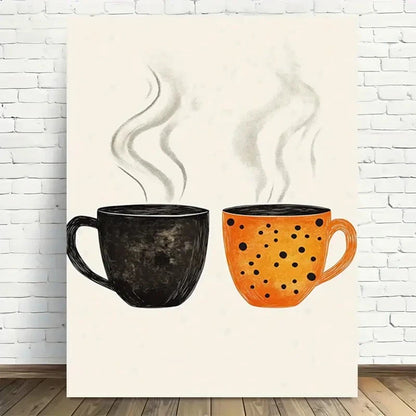 Beautiful Steaming Hot Coffee Cups Painting 40x60cm Metal Print Ready to Hang