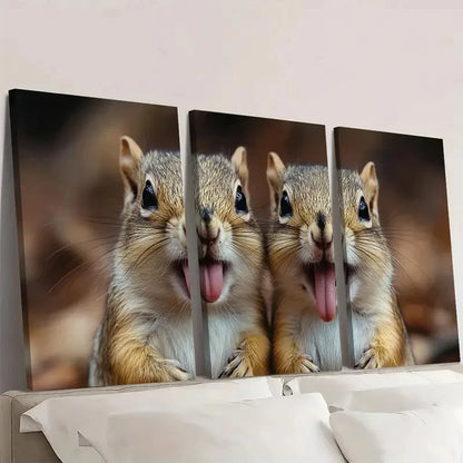 3pcs Whimsical Squirrel Playful Animal Wall Art Set Canvas Framed 50x70cm - High Quality Print 100% Australian Made Wall Canvas Ready to Hang