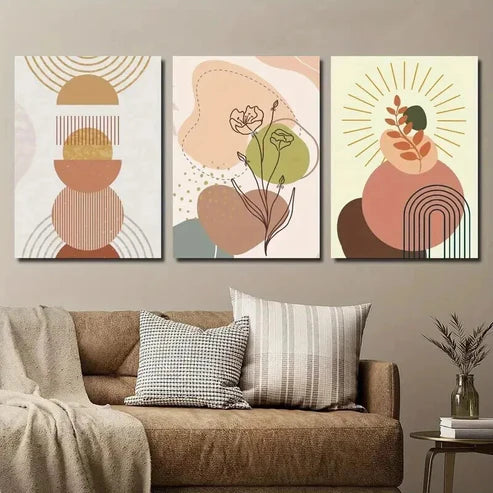 3pcs Modern Bohemian Geometric Floral Wall Art Set Canvas Unframed - High Quality Print 100% Australian Made Wall Canvas