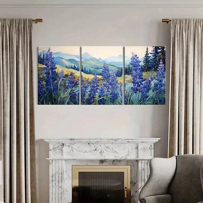 3pcs Mountains Violet Blooms in Nature Landscape Wall Art Set Canvas Framed 40x60cm - High Quality Print 100% Australian Made Wall Canvas Ready to Hang