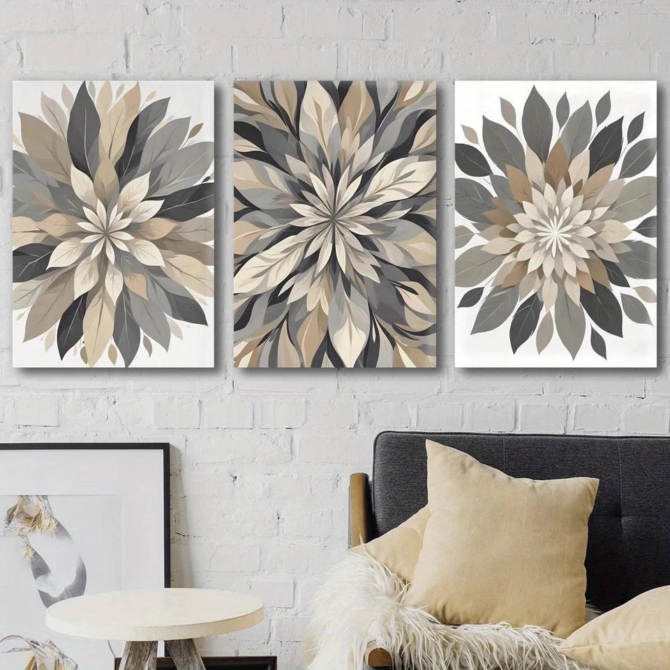 3pcs Beige Flower Botanical Petal Designs Metal Print Ready to Hang Art