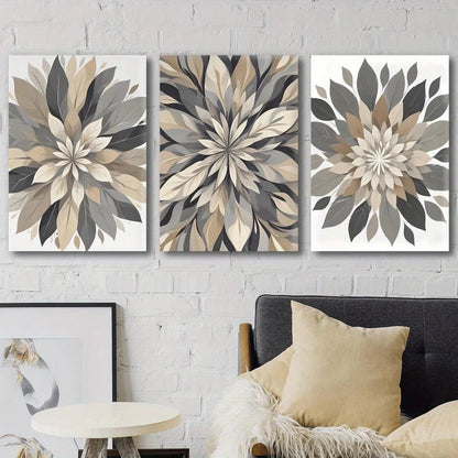 3pcs Beige Flower Botanical Petal Designs Metal Print Ready to Hang Art
