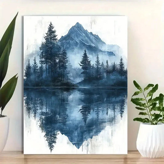 Beautiful Serene Lake Misty Forest Painting 40x60cm Metal Print Ready to Hang