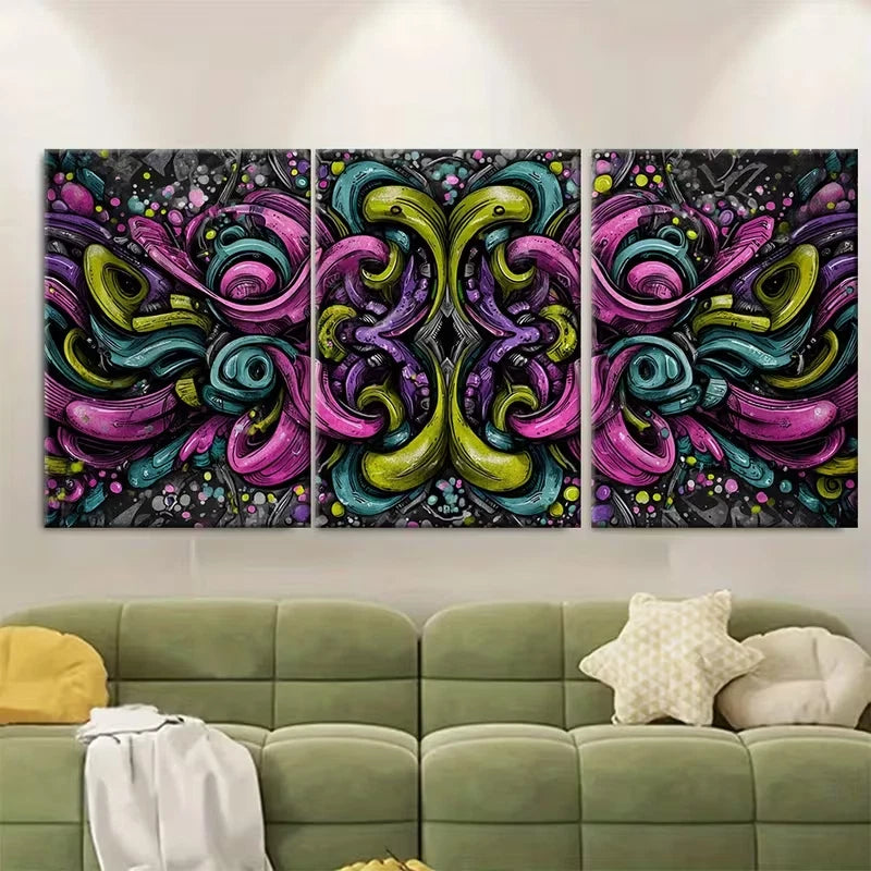 3pcs Colorful Swirls & Geometric Patterns Metal Print Ready to Hang Art